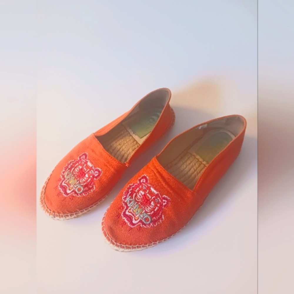 KENZO PARIS Tiger Embroidered Espadrille Flats, Orange, Size EU 40/ US 9